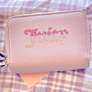 NEW Juicy Couture Pink Wallet OS Blush Ombré Double Med Zip Crystal Bling Logo